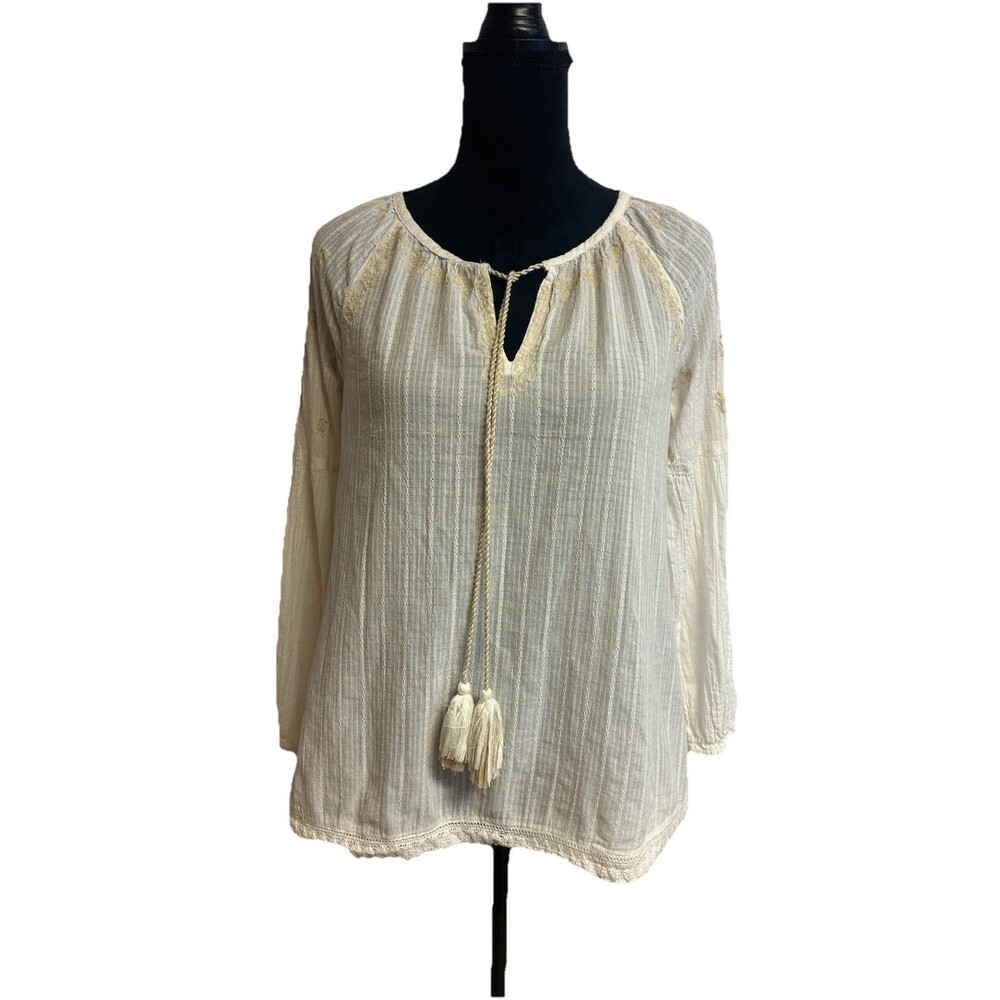 RACHEL Rachel Roy Womens S Cream Colored Peasant Boho Top 100% Cotton